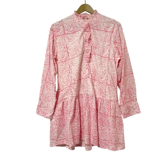 Fox & Hen Medium Pink Floral Ruffle Neck Long Sleeve Peplum Dress Feminine Boho - Picture 1 of 5